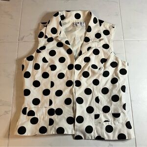 Kenar cream / black polka dot collard vest. vintage. EUC!
